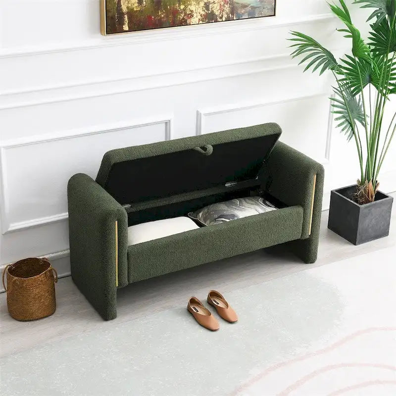 Modern Bed End Bench with Arms and Storage,Upholstered Foot Rest Stool