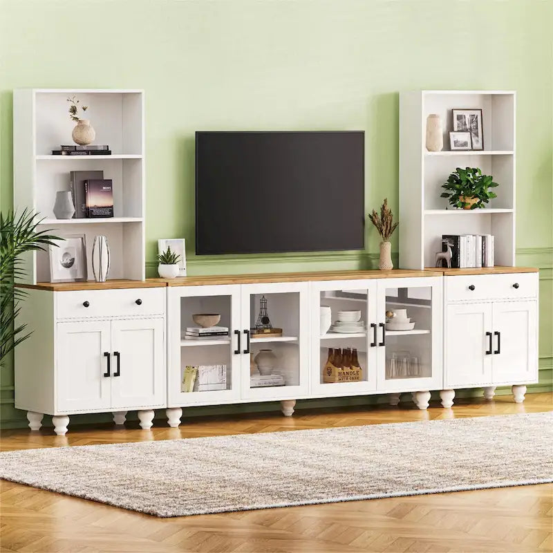 TV Stand with Adjustable Shelves for TVs Up to 70, Entertainment Center with Bookshelves for Living Room