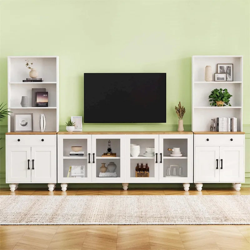 TV Stand with Adjustable Shelves for TVs Up to 70, Entertainment Center with Bookshelves for Living Room