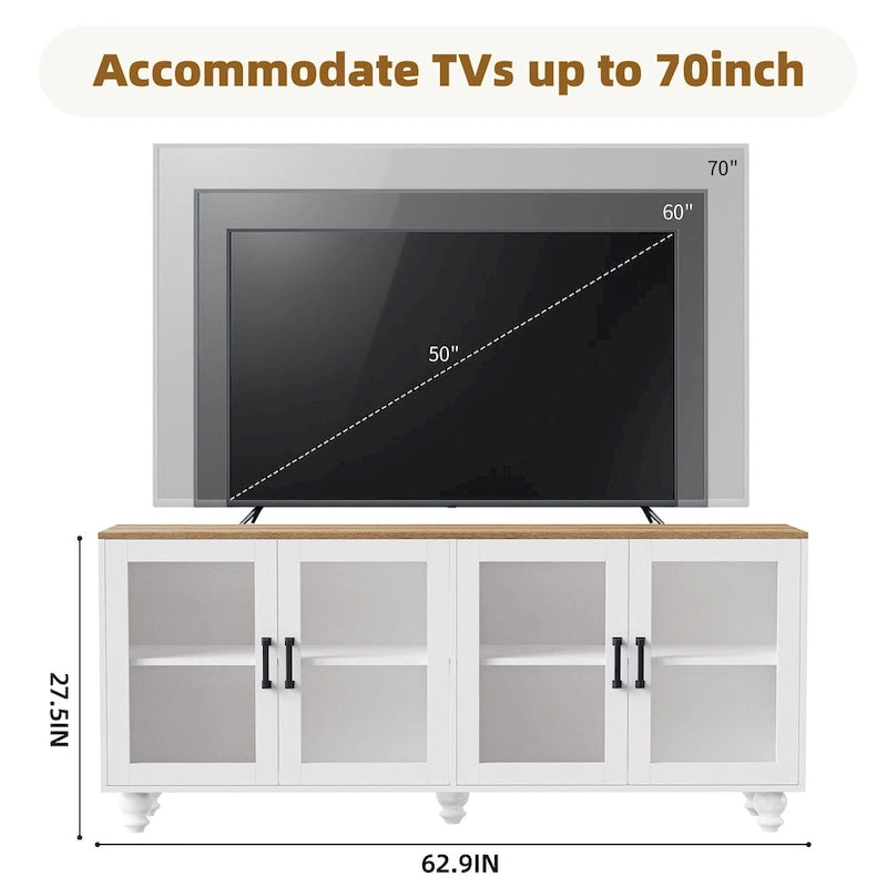 TV Stand with Adjustable Shelves for TVs Up to 70, Entertainment Center with Bookshelves for Living Room