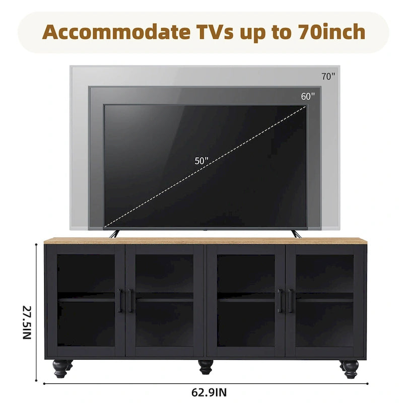 TV Stand with Adjustable Shelves for TVs Up to 70, Entertainment Center with Bookshelves for Living Room