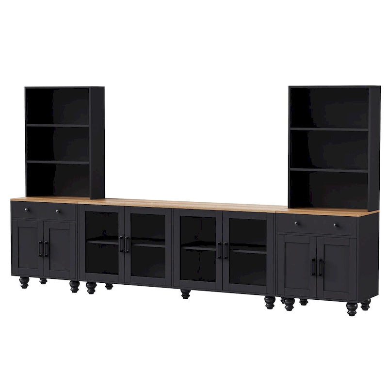 TV Stand with Adjustable Shelves for TVs Up to 70, Entertainment Center with Bookshelves for Living Room