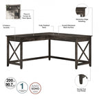 Key West 60W L Desk with File Cabinet and Bookcase by Bush Furniture