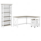 Key West 60W L Desk with File Cabinet and Bookcase by Bush Furniture