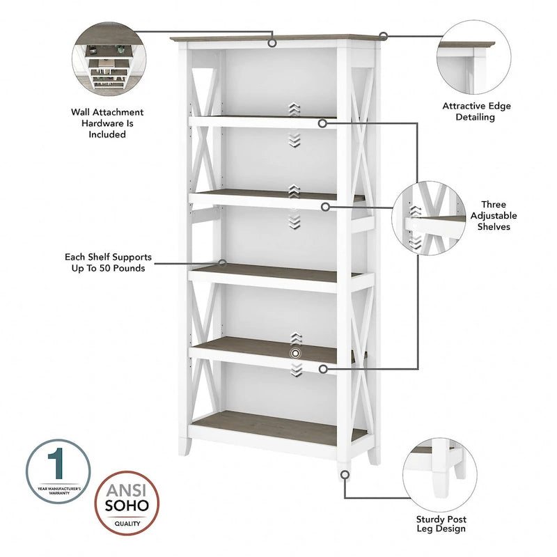 Key West 60W L Desk with File Cabinet and Bookcase by Bush Furniture