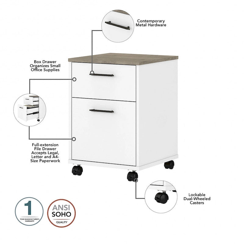 Key West 60W L Desk with File Cabinet and Bookcase by Bush Furniture