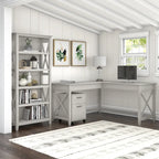 Key West 60W L Desk with File Cabinet and Bookcase by Bush Furniture