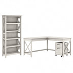 Key West 60W L Desk with File Cabinet and Bookcase by Bush Furniture
