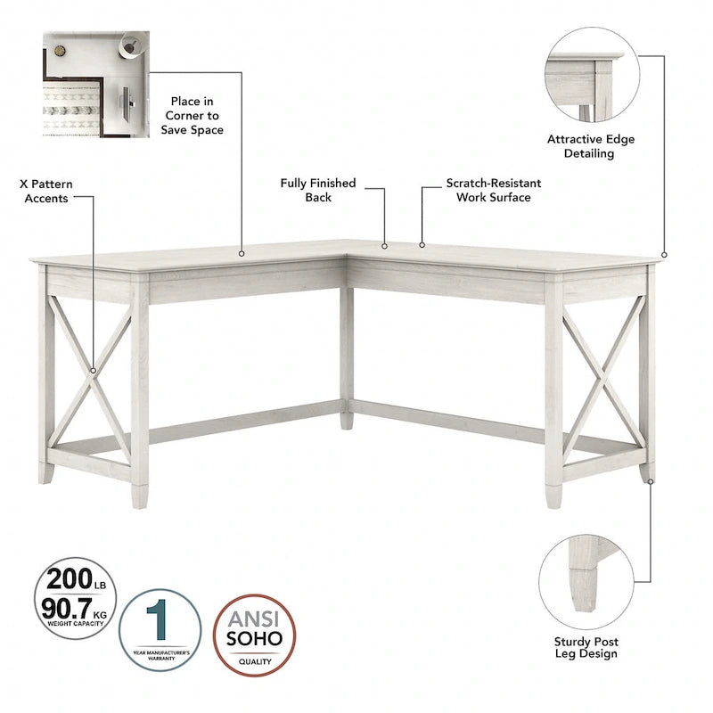 Key West 60W L Desk with File Cabinet and Bookcase by Bush Furniture