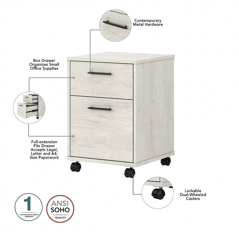 Key West 60W L Desk with File Cabinet and Bookcase by Bush Furniture