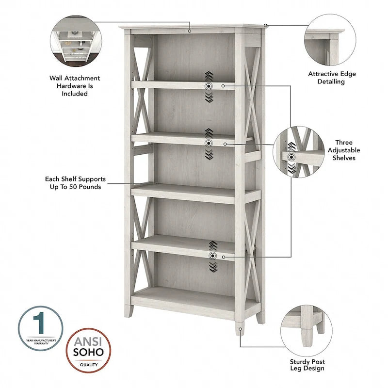 Key West 60W L Desk with File Cabinet and Bookcase by Bush Furniture