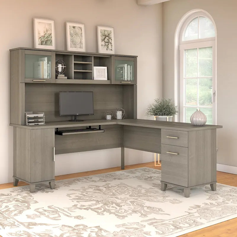 Bush Furniture Somerset 72W L Shaped Desk with Storage Hutch
