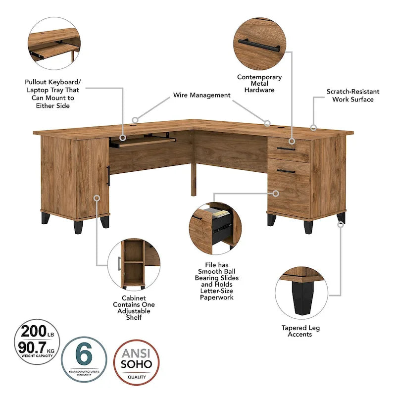 Bush Furniture Somerset 72W L Shaped Desk with Storage Hutch
