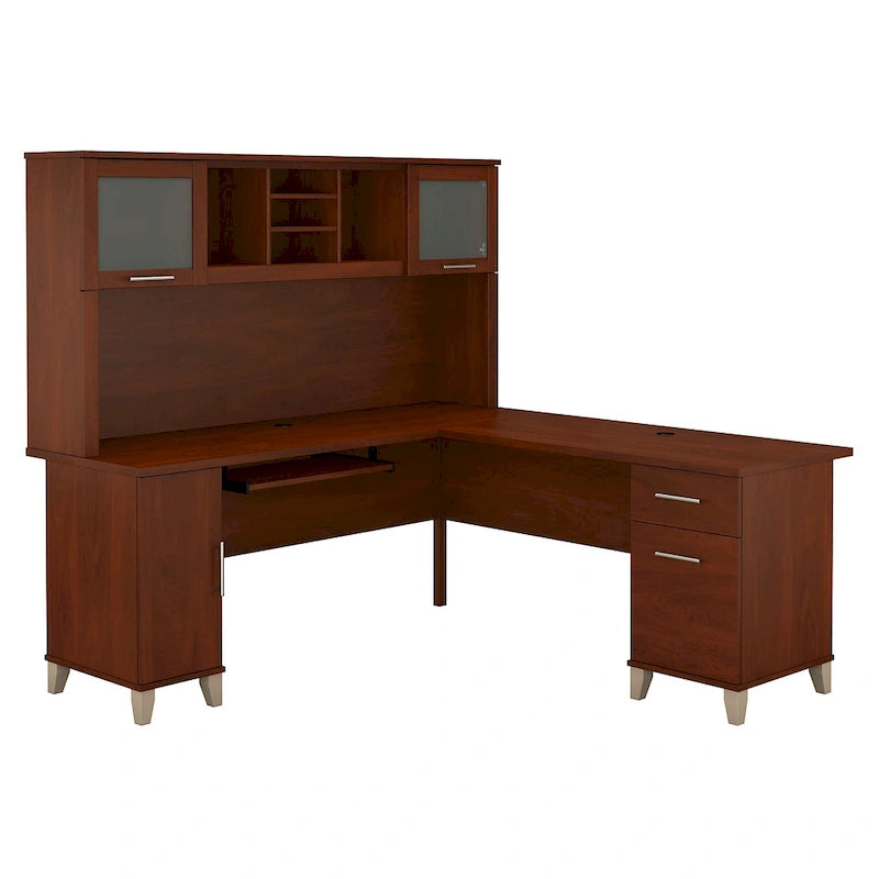 Bush Furniture Somerset 72W L Shaped Desk with Storage Hutch