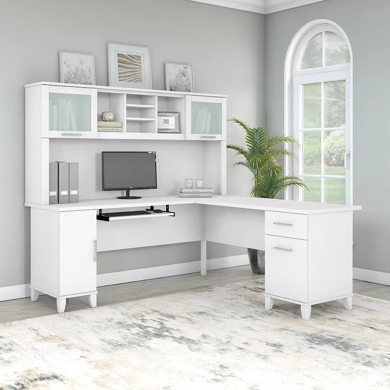 Bush Furniture Somerset 72W L Shaped Desk with Storage Hutch