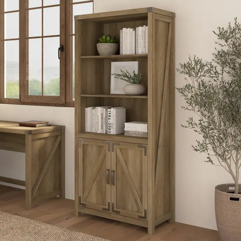 Knoxville Tall 5 Shelf Bookcase with Doors by Bush Furniture