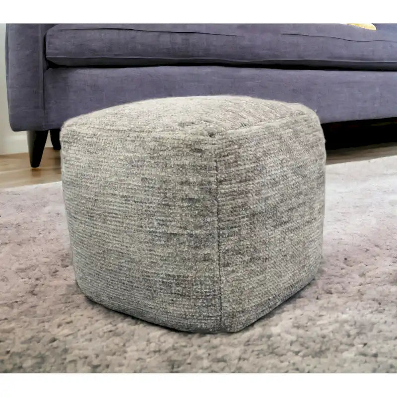 HomeRoots 18 Gray Wool Cube Pouf Ottoman
