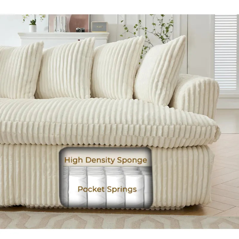 127 Large Corduroy Upholstered L-Shape Modular Sectional Sofa with 10 Pillows, High-Resilience Foam, No Assembly Required