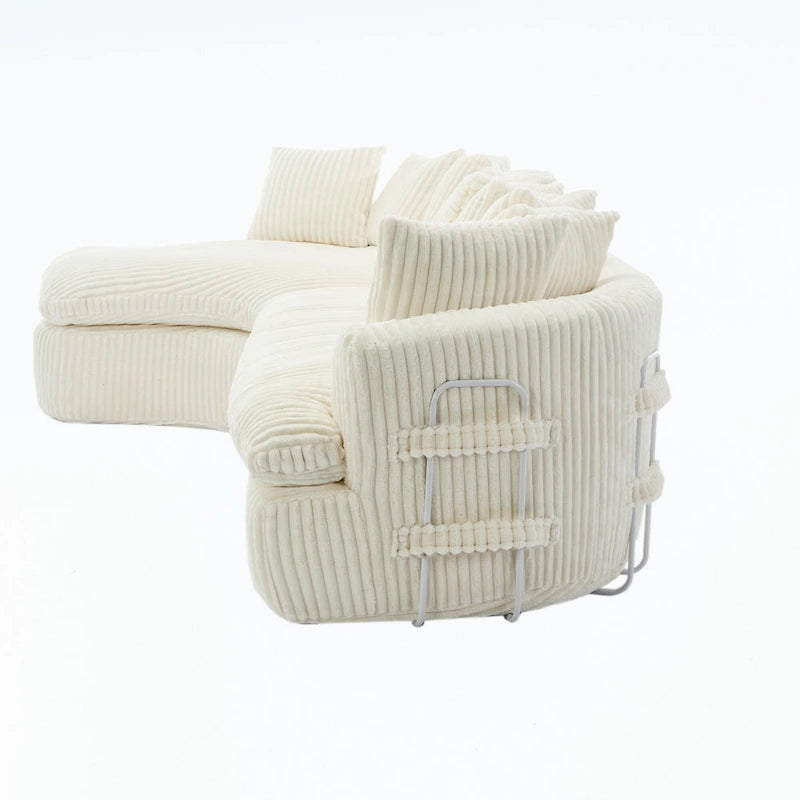 127 Large Corduroy Upholstered L-Shape Modular Sectional Sofa with 10 Pillows, High-Resilience Foam, No Assembly Required