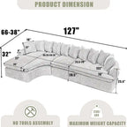 127 Large Corduroy Upholstered L-Shape Modular Sectional Sofa with 10 Pillows, High-Resilience Foam, No Assembly Required