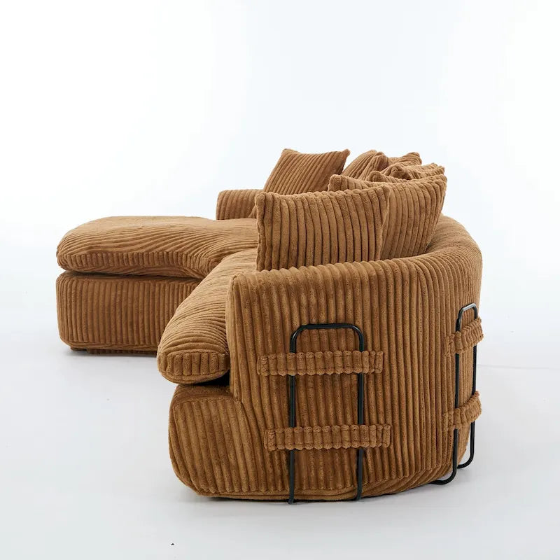 127 Large Corduroy Upholstered L-Shape Modular Sectional Sofa with 10 Pillows, High-Resilience Foam, No Assembly Required