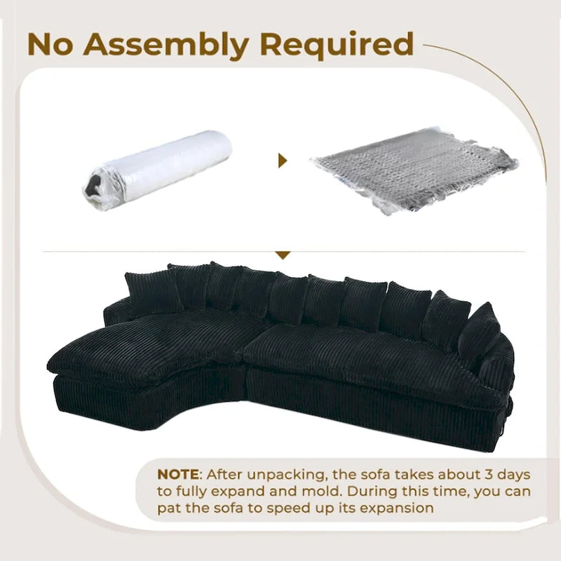 127 Large Corduroy Upholstered L-Shape Modular Sectional Sofa with 10 Pillows, High-Resilience Foam, No Assembly Required