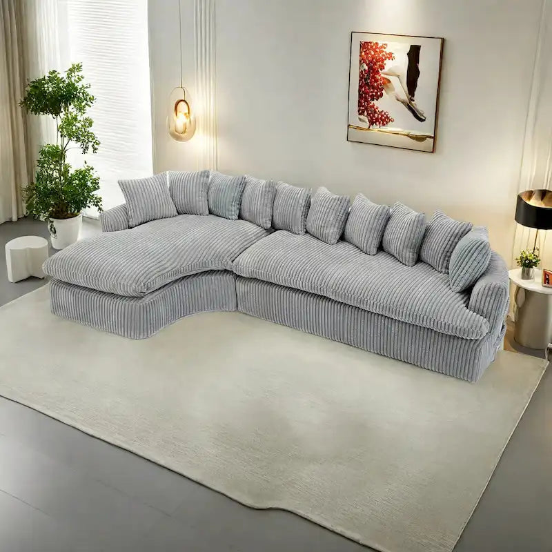 127 Large Corduroy Upholstered L-Shape Modular Sectional Sofa with 10 Pillows, High-Resilience Foam, No Assembly Required