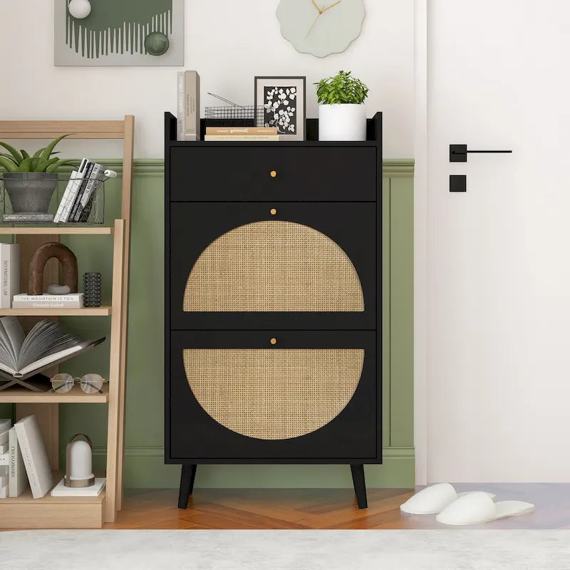 Rattan, Allen 2 door 1 drawer cabinet, shoe rack, double layer, suitable for entrance