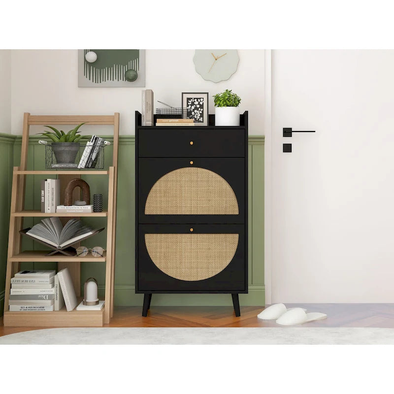 Rattan, Allen 2 door 1 drawer cabinet, shoe rack, double layer, suitable for entrance