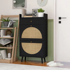 Rattan, Allen 2 door 1 drawer cabinet, shoe rack, double layer, suitable for entrance
