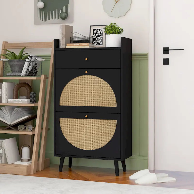 Rattan, Allen 2 door 1 drawer cabinet, shoe rack, double layer, suitable for entrance
