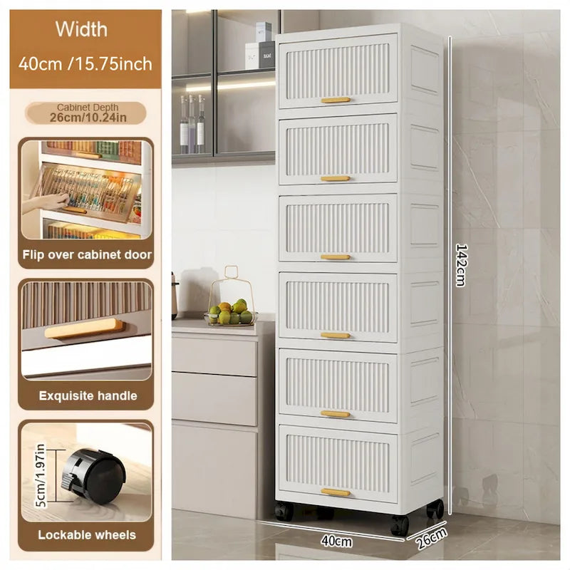 Kitchen Carts, Flip Open Storage Box With Wheels, Movable Storage Cabinet, Kitchen Shelf, Movable Storage Box-White