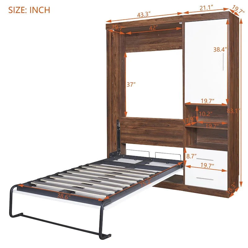 Twin Size Murphy Bed Wall Bed with Cabinet