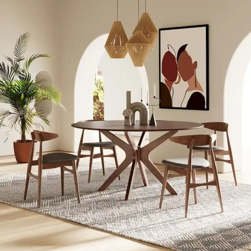Modrest Ember Modern Large 59 Round Walnut Dining Table