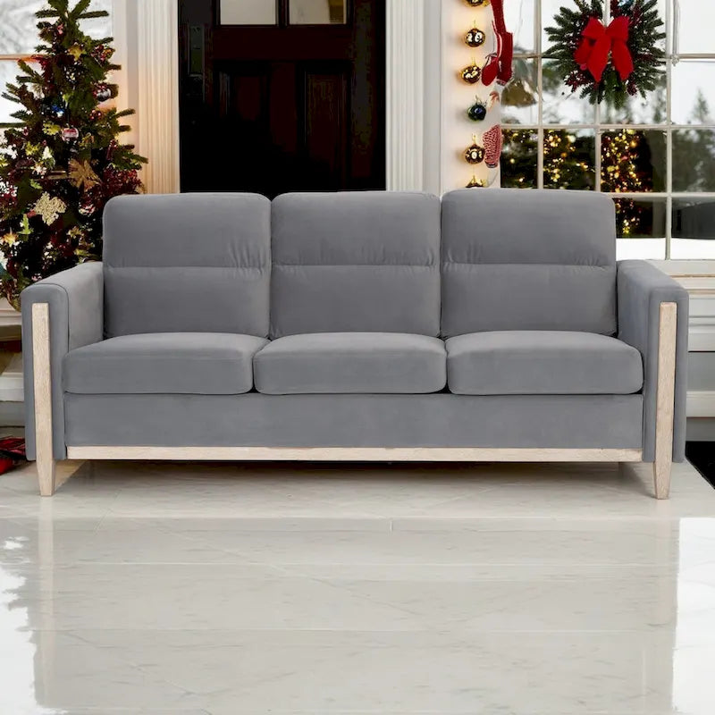 Larb Modern Solid Wood Three-Seater Sofa Couch by Christopher Knight Home
