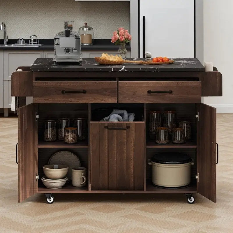 Alger Kitchen Island with Trash Can Storage Cabinet