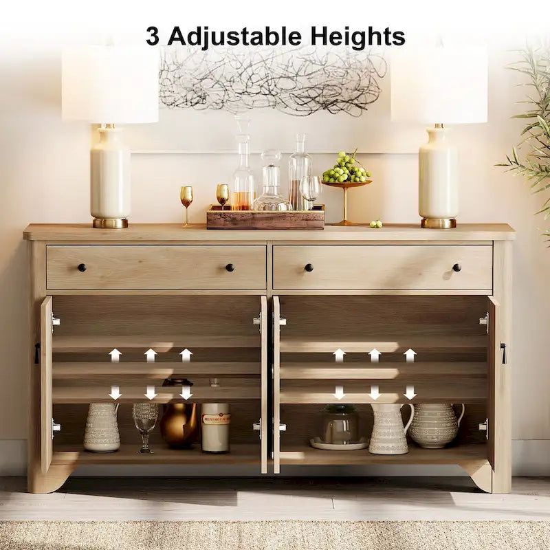 WAMPAT 59 Farmhouse TV Stand for 65 inch TV, Wood Entertainment Center with 2 Drawers and Storage Cabinets, Adjustable Shelves