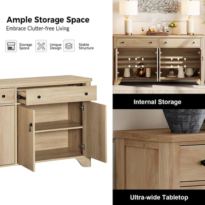 WAMPAT 59 Farmhouse TV Stand for 65 inch TV, Wood Entertainment Center with 2 Drawers and Storage Cabinets, Adjustable Shelves