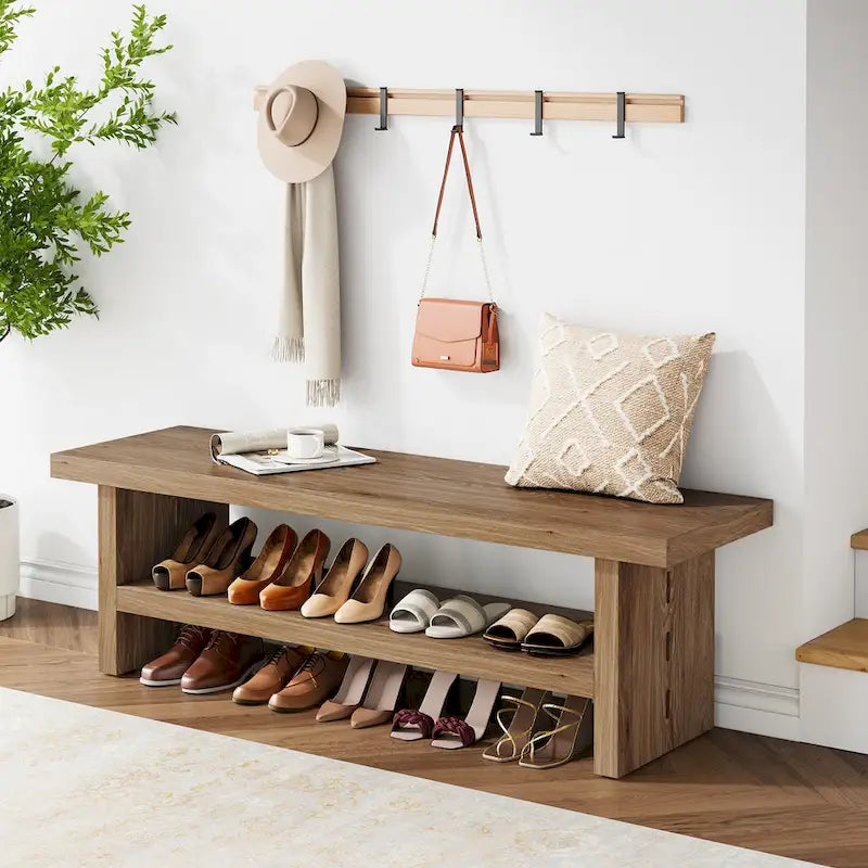Shoe Bench, Entry Bench For Entryway, Living Room, Oak Brown