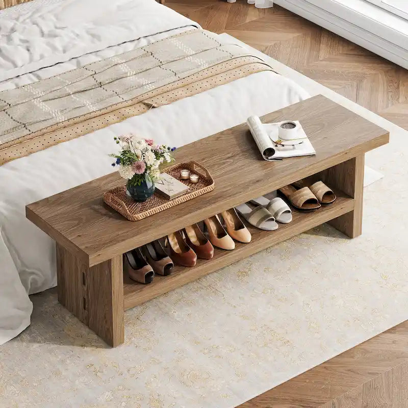 Shoe Bench, Entry Bench For Entryway, Living Room, Oak Brown