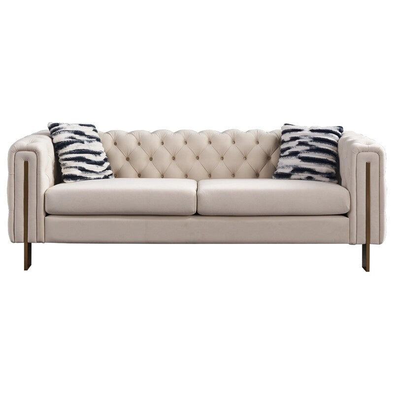 84.25 Velvet 3-Seater Sofa with Button Tufting, Gold Metal Legs, Pocket Spring And Foam Cushioning, 700 lb Capacity