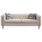 84.25 Velvet 3-Seater Sofa with Button Tufting, Gold Metal Legs, Pocket Spring And Foam Cushioning, 700 lb Capacity