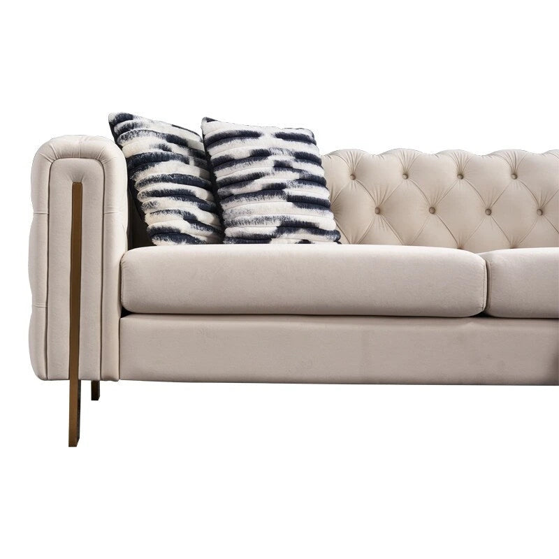 84.25 Velvet 3-Seater Sofa with Button Tufting, Gold Metal Legs, Pocket Spring And Foam Cushioning, 700 lb Capacity