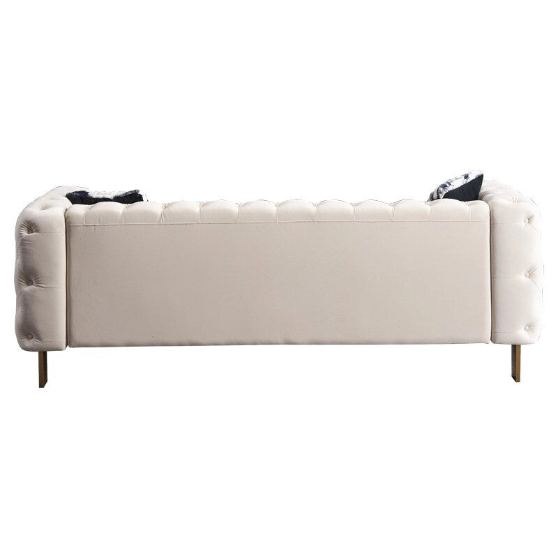 84.25 Velvet 3-Seater Sofa with Button Tufting, Gold Metal Legs, Pocket Spring And Foam Cushioning, 700 lb Capacity