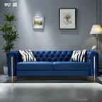 84.25 Velvet 3-Seater Sofa with Button Tufting, Gold Metal Legs, Pocket Spring And Foam Cushioning, 700 lb Capacity