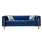 84.25 Velvet 3-Seater Sofa with Button Tufting, Gold Metal Legs, Pocket Spring And Foam Cushioning, 700 lb Capacity