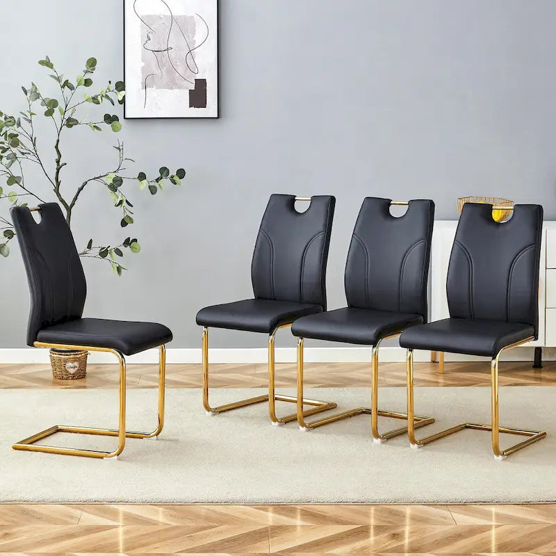 PU Dining Chair Set, Uniquely Designed Black Dining Chairs, Pu Material, Paired With Gold Metal Chair Legs (Set Of 4)