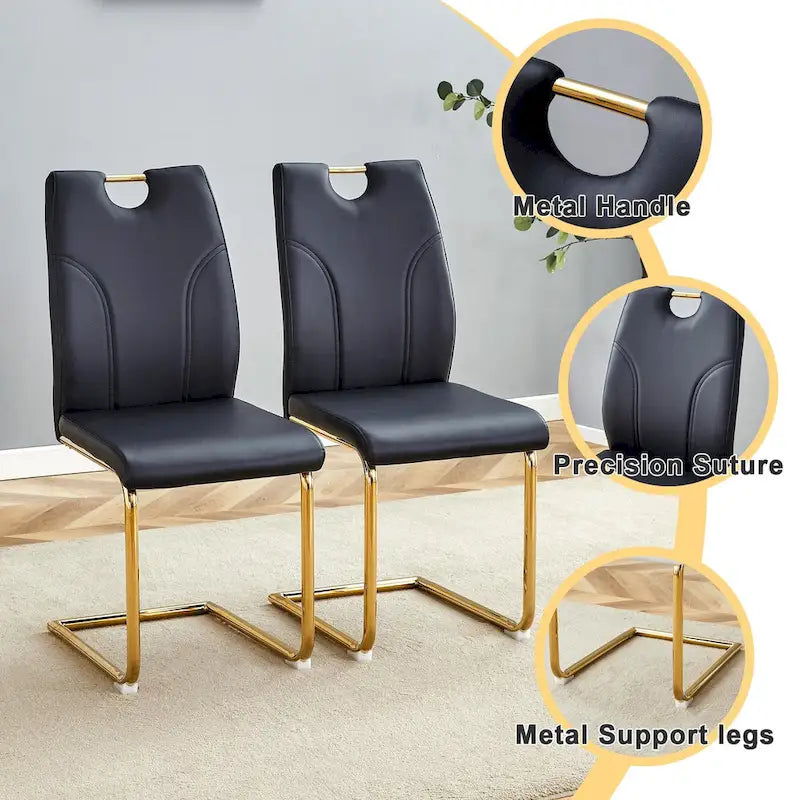 PU Dining Chair Set, Uniquely Designed Black Dining Chairs, Pu Material, Paired With Gold Metal Chair Legs (Set Of 4)