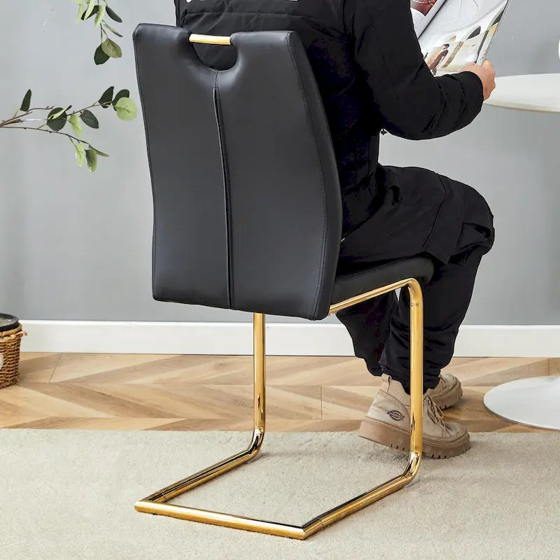 PU Dining Chair Set, Uniquely Designed Black Dining Chairs, Pu Material, Paired With Gold Metal Chair Legs (Set Of 4)