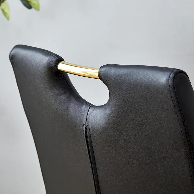 PU Dining Chair Set, Uniquely Designed Black Dining Chairs, Pu Material, Paired With Gold Metal Chair Legs (Set Of 4)